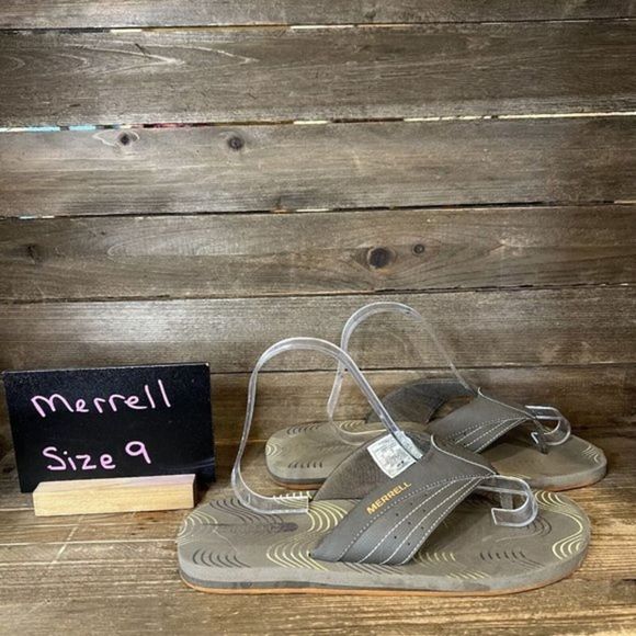 Mens Merrell Comfort Gray Casual‎ Walking Sandals Flip Flops Size 9 M GUC - Picture 1 of 6